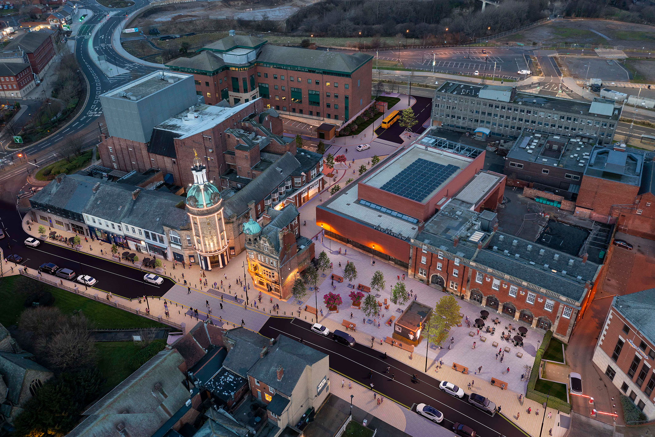 Aerial view of Sunderland city centre showing urban regeneration, commercial buildings and surrounding residential areas, illustrating the North East property market context for rental yield analysis.