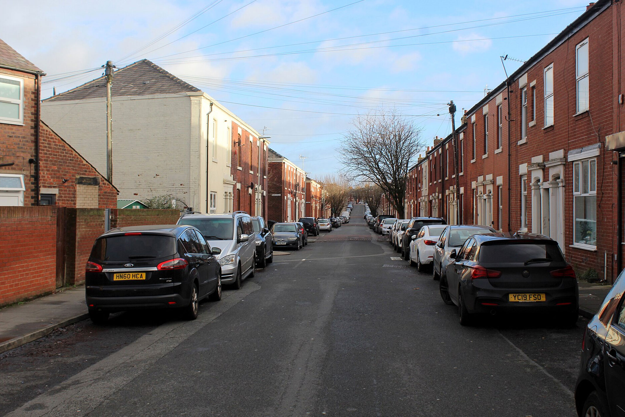 Residential terraced houses in Preston, North West England.
