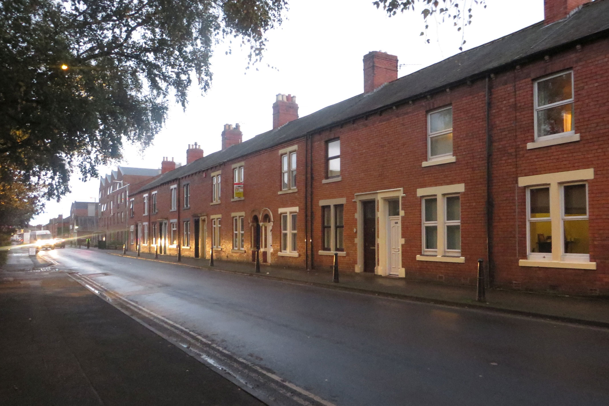 Terraced houses on a residential street in Carlisle, Cumbria.
