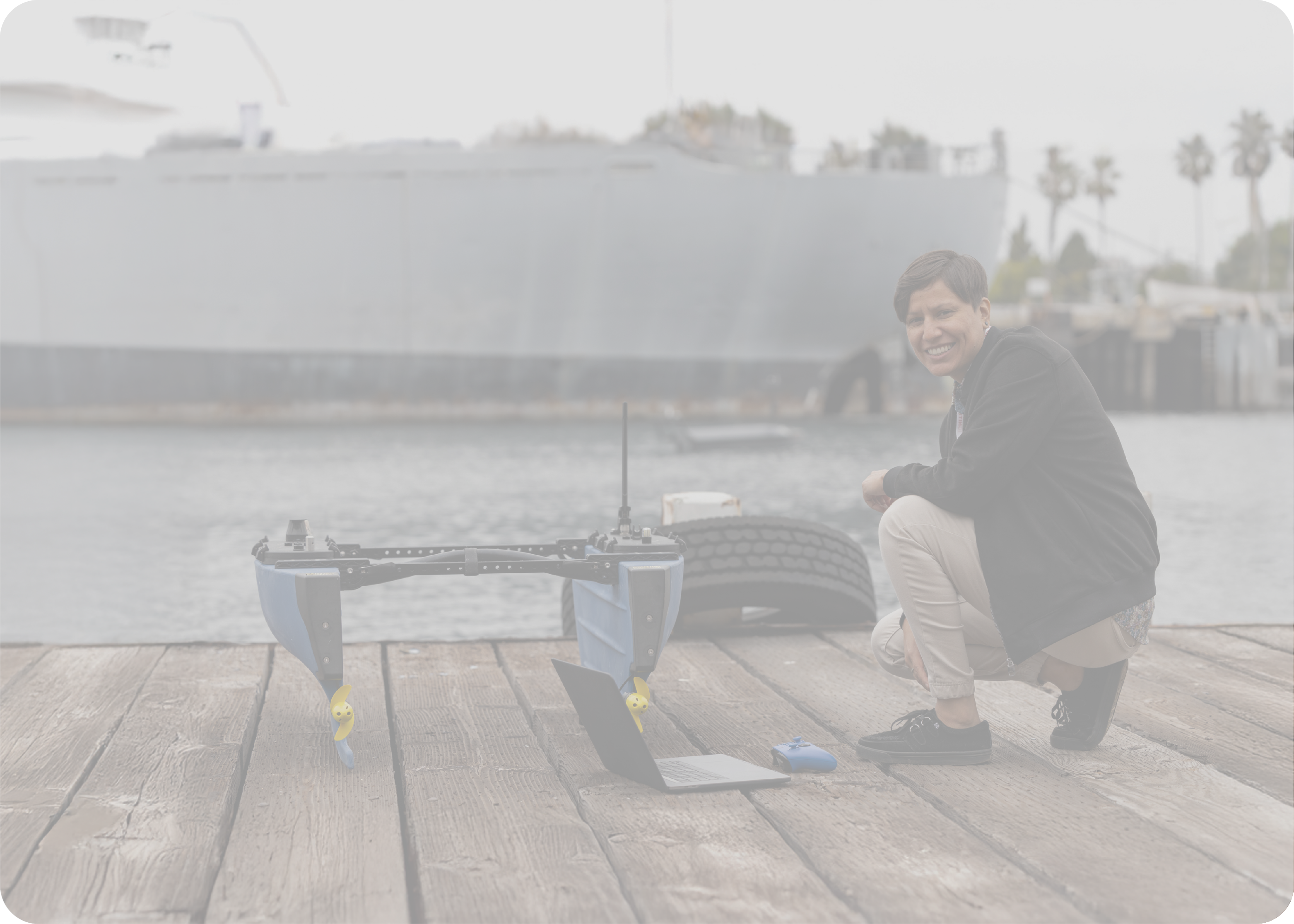 Professional presenting BlueTech technology at the marina.