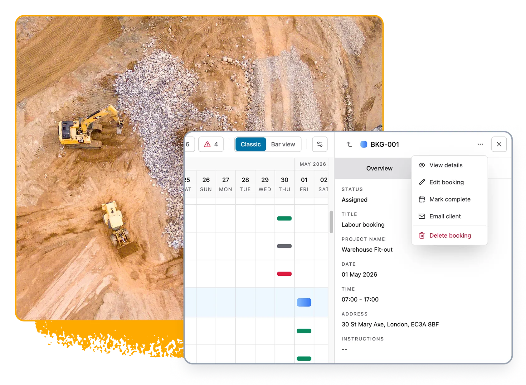 Job and booking details editable directly within the schedule.