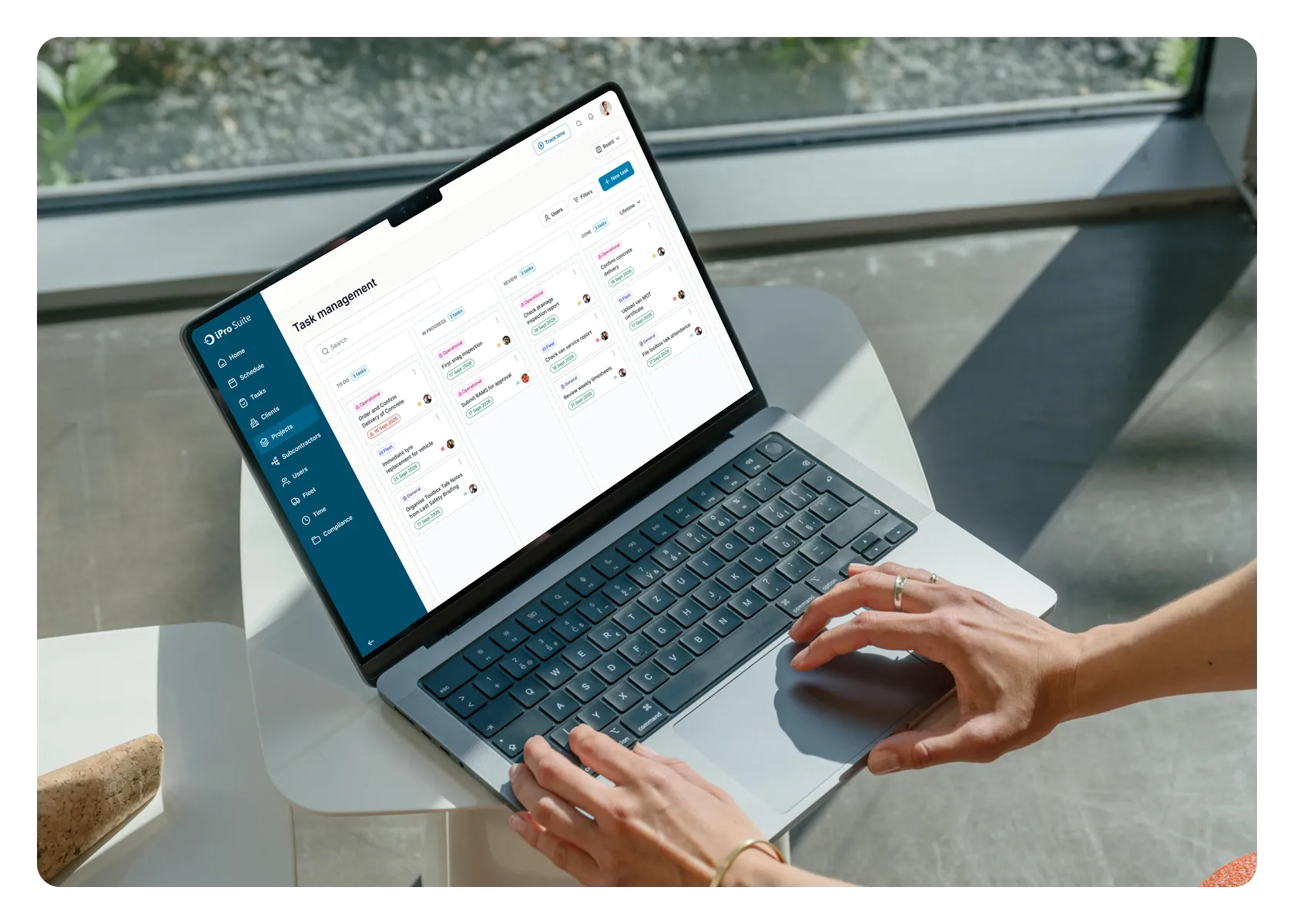 Task board and activity records available on a laptop.
