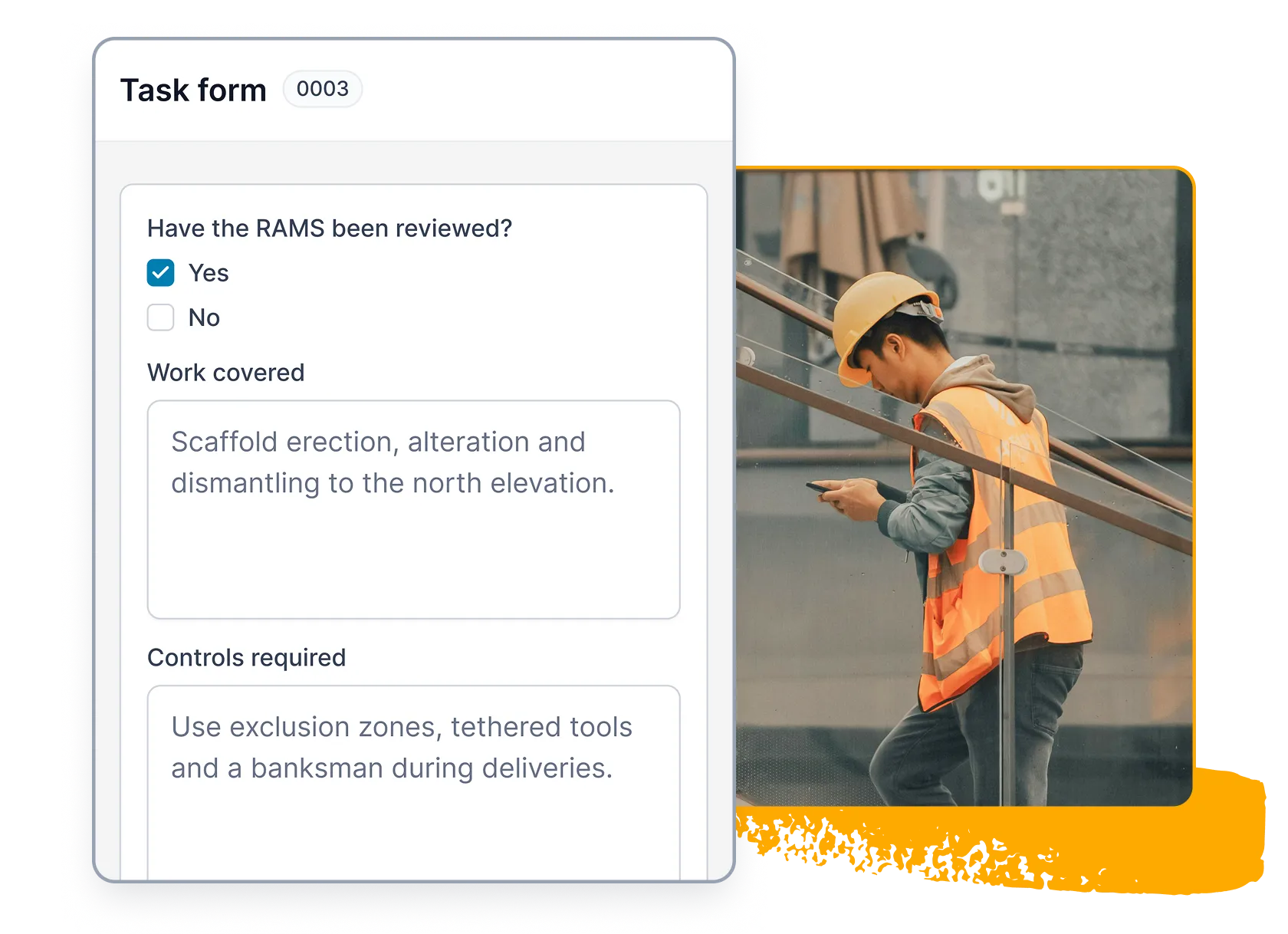 A mobile task form collecting signed evidence from site.