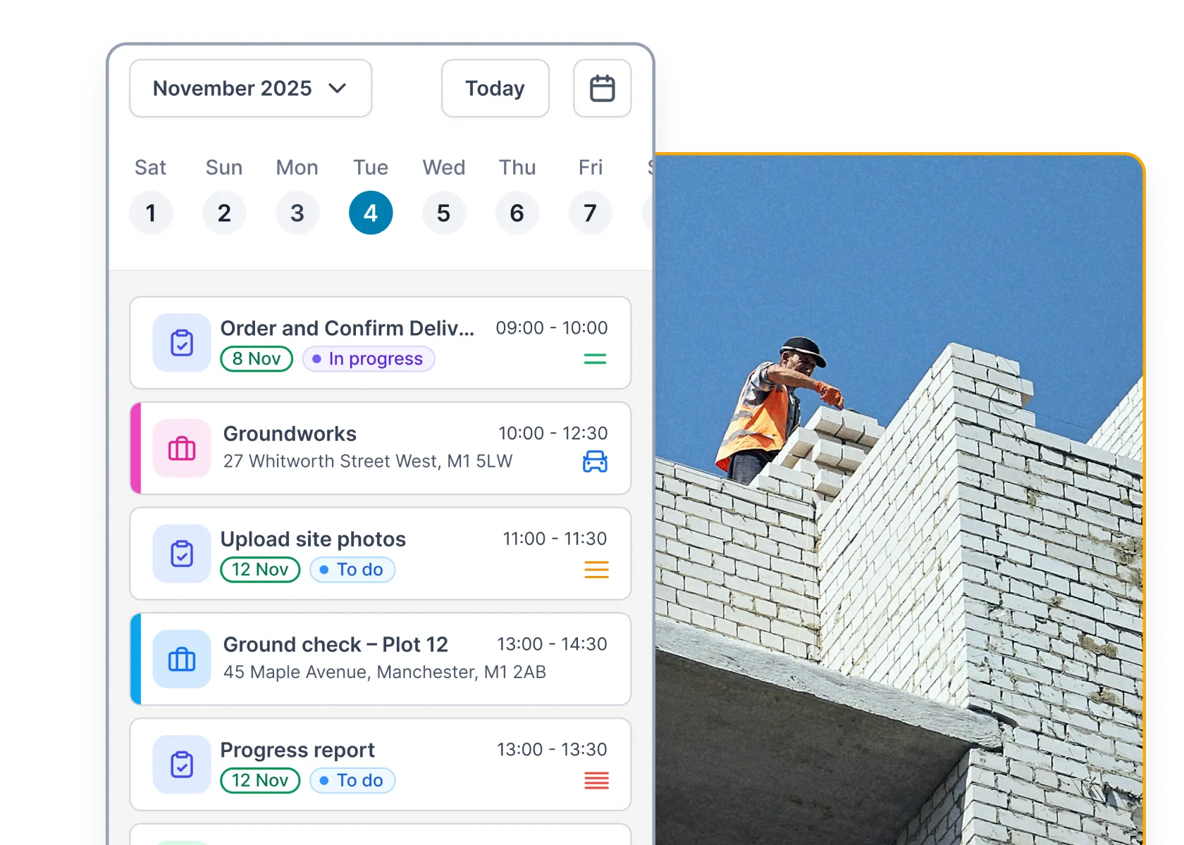Mobile day view showing bookings, tasks and time-off requests.
