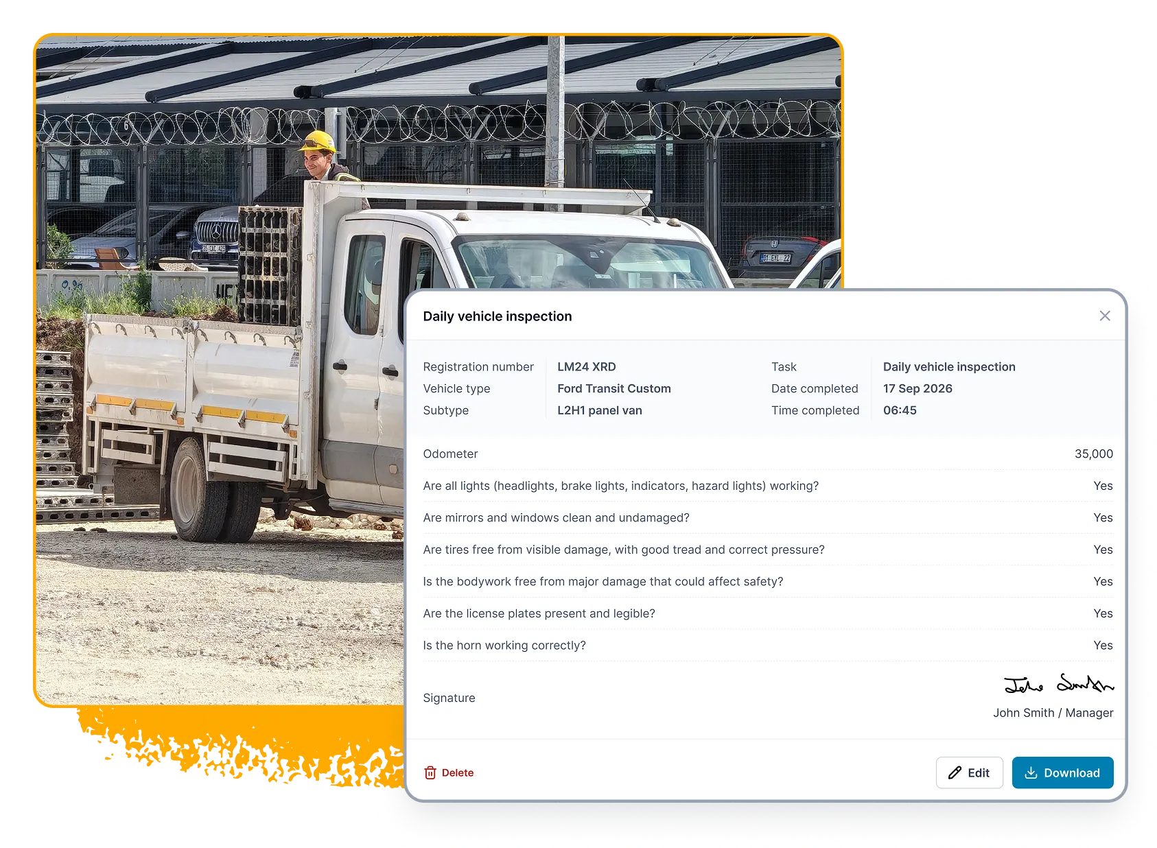 Submitted safety form with recorded author and submission details.