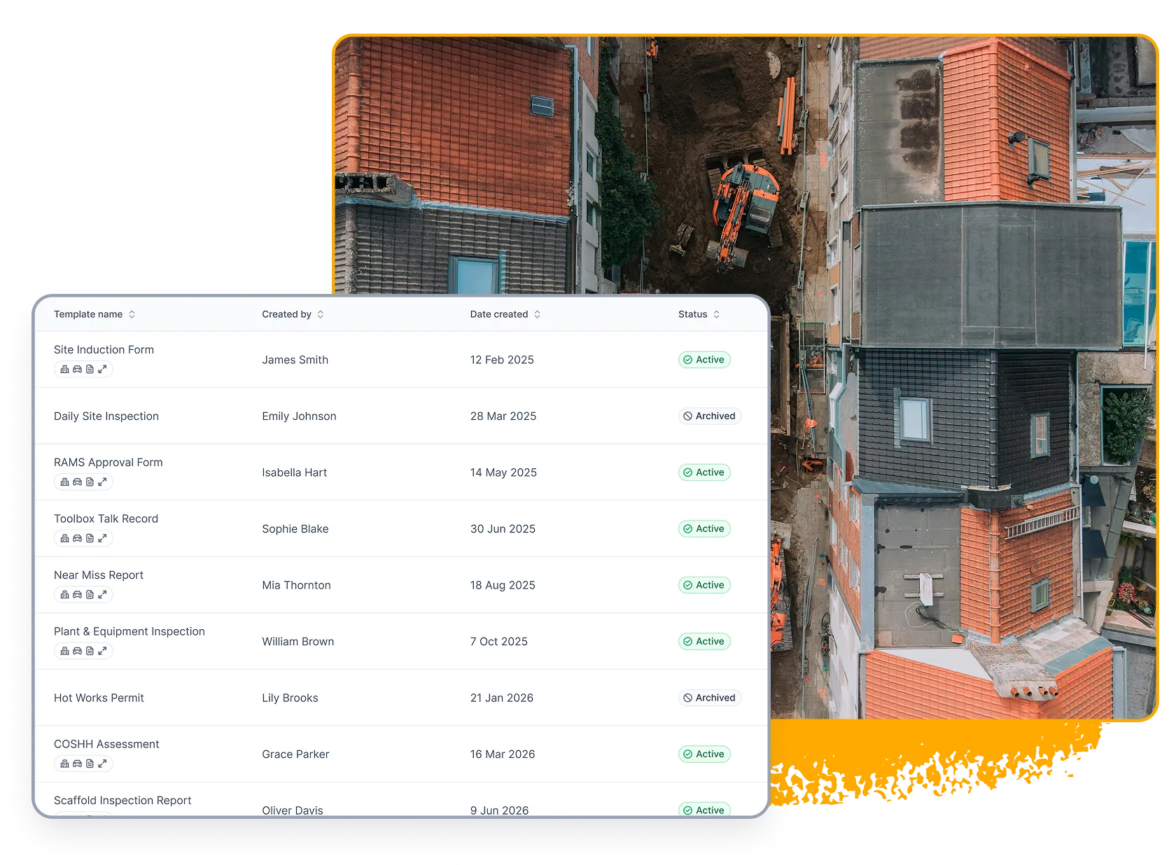 Reusable safety report templates available against work records.