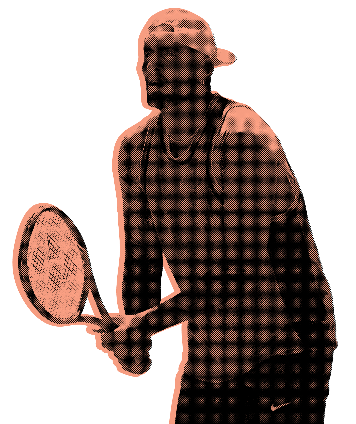 A halftone stylized image of the famous men's tennis player Nick Kyrgios