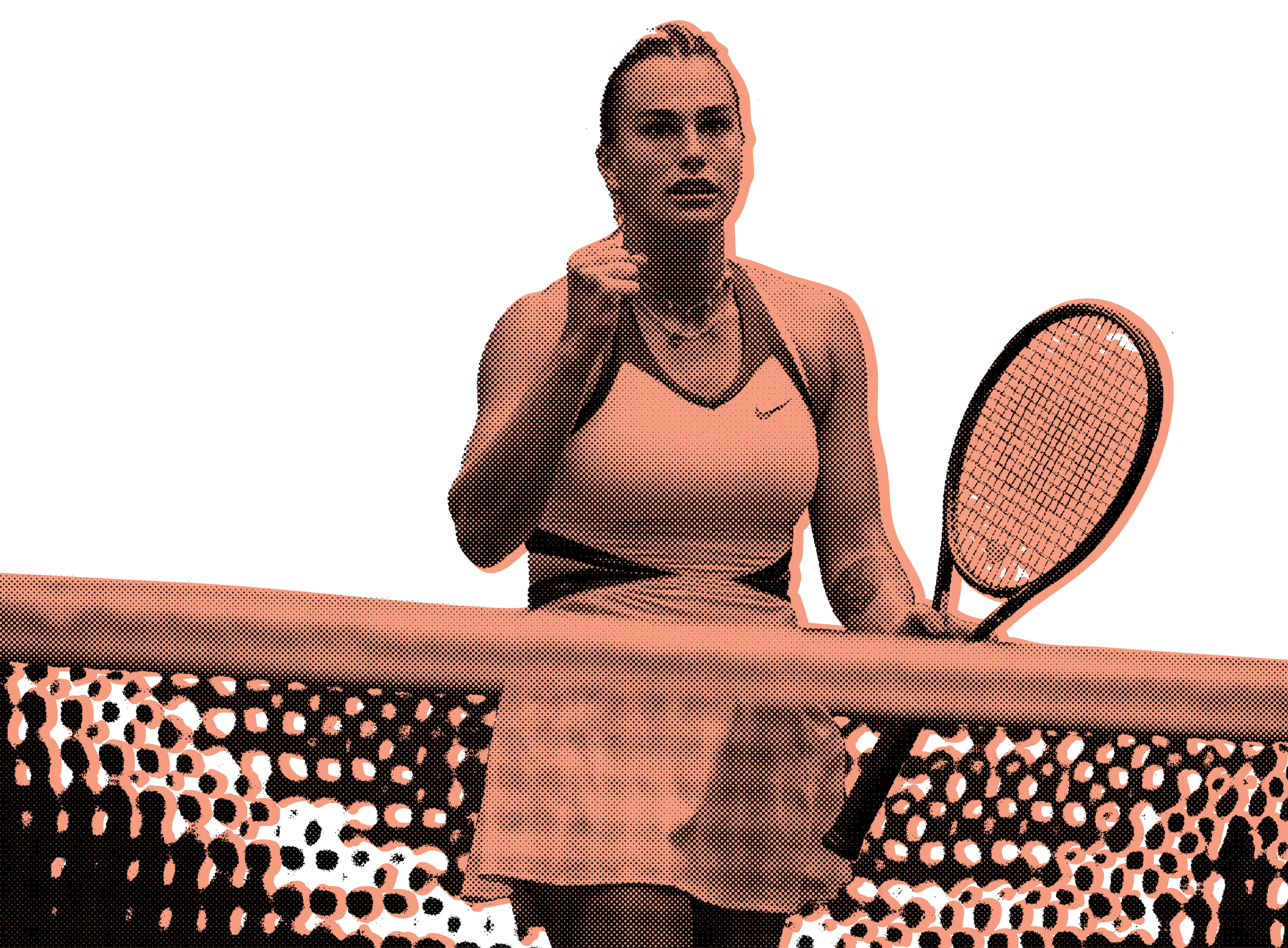 A halftone stylized image of the famous women's tennis player Aryna Sabalenka