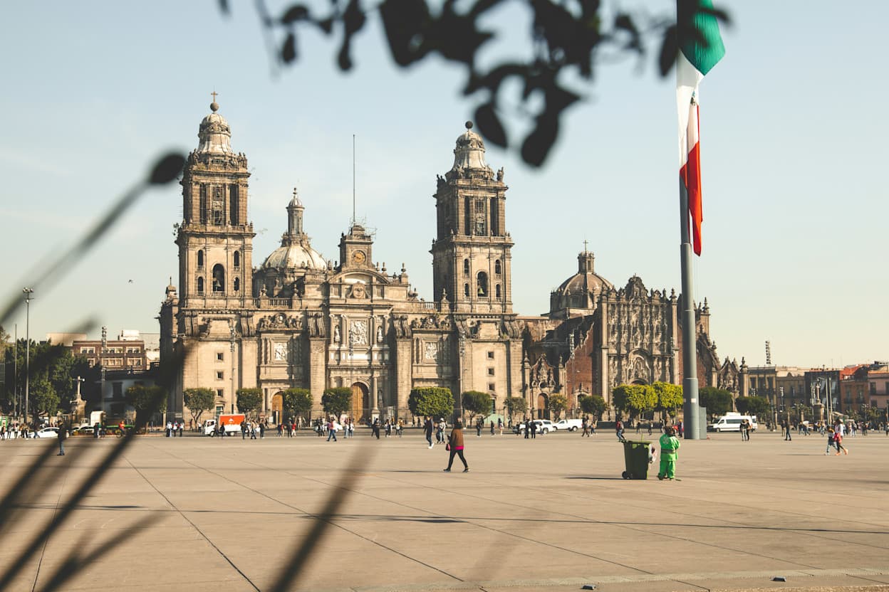 Street view image of the Catedral Metropolitana in the Centro Historico area of Mexico City. 