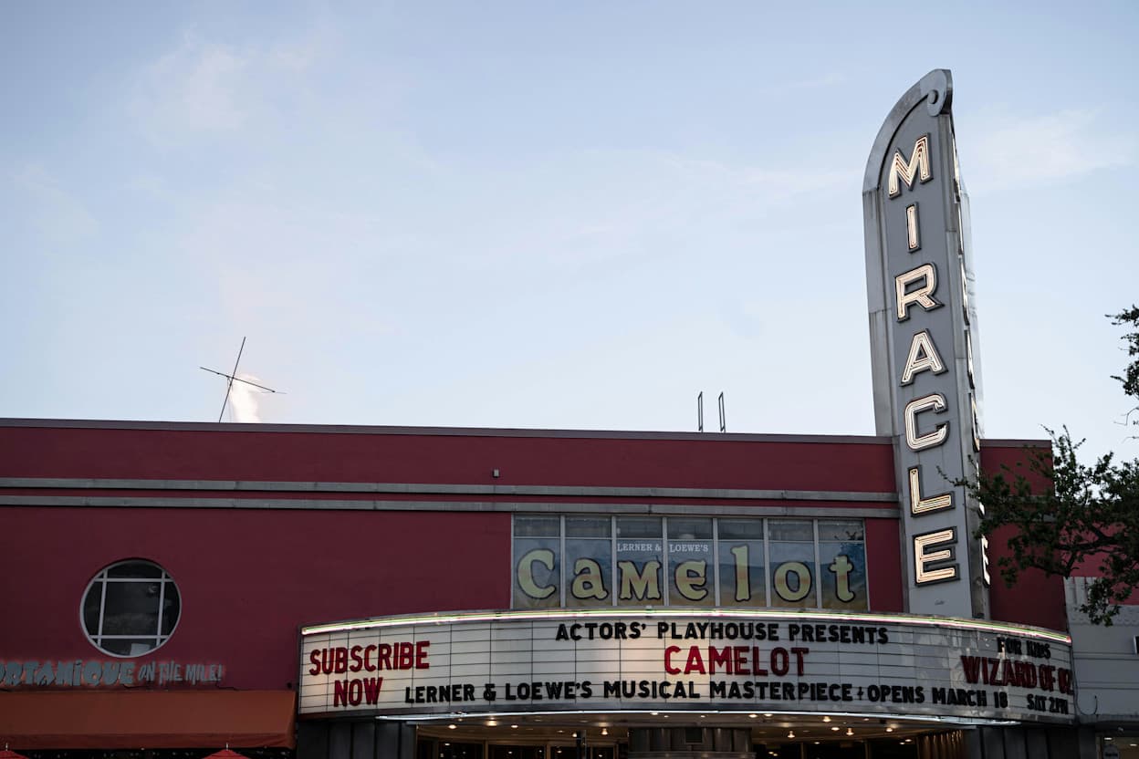 Actors' Playhouse at the Miracle Theatre on Miracle Mile during sunset n Coral Gables, Miami.