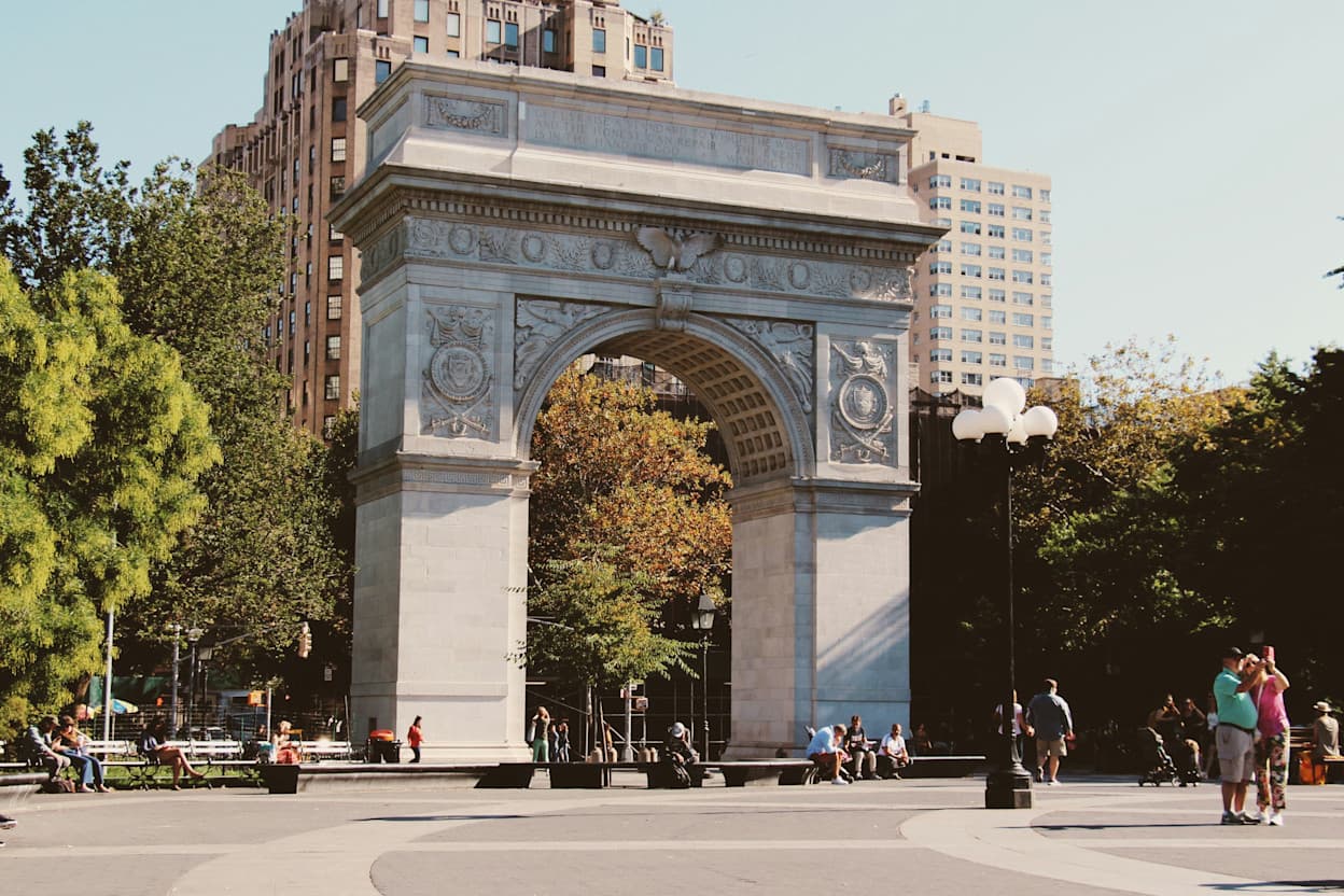 Washington Square Monument during the afternoon located at Washington Square Park in the Greenwich Village of New York City.