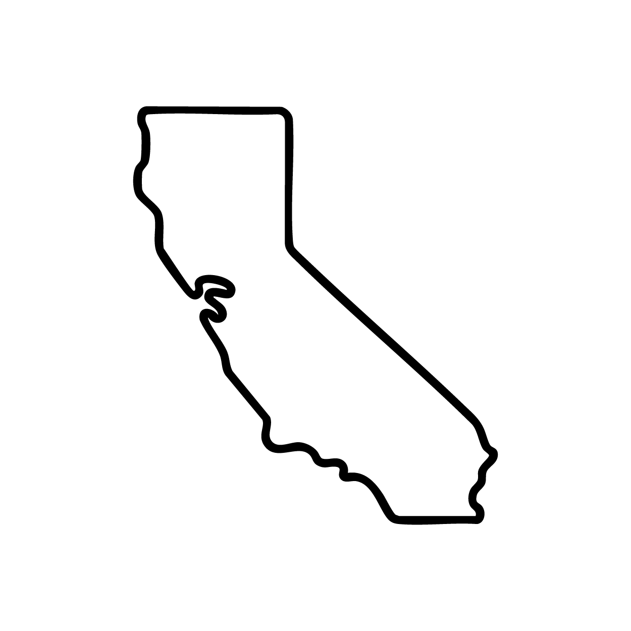 Black outline of the state of California on a white background.