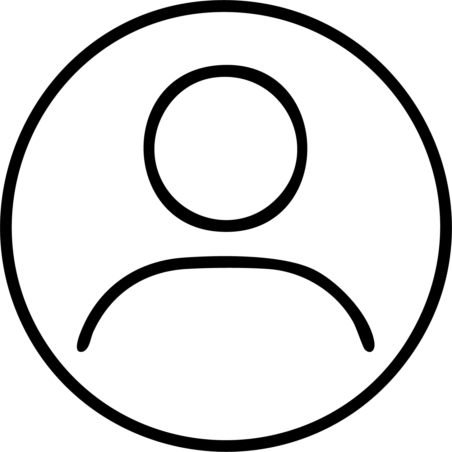Simple black outline of a generic user profile icon inside a circle representing a testimonial profile.