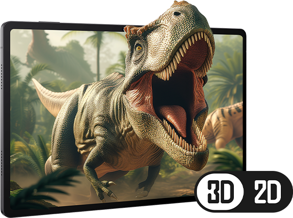 Showing a dinosaur popping out of the screen in 3D, which was originally in 2D and has been converted