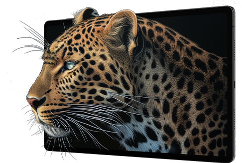 A tiger looking out of an eye-wear free 3D tablet.