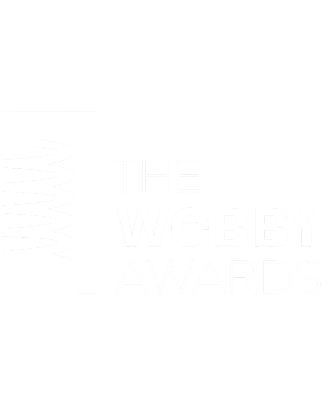The Webby Awards logo with stylized spiral graphic on the left and text on the right in white.