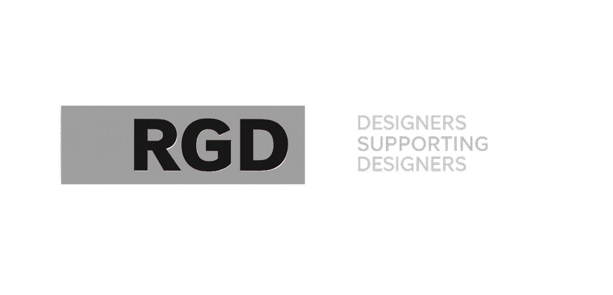 Black letters RGD in a gray rectangle with text saying Designers Supporting Designers