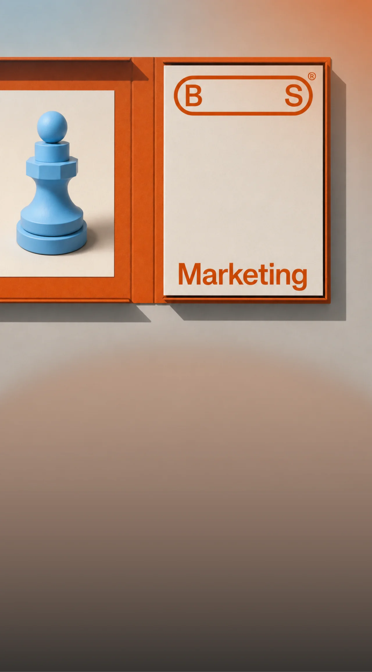 Tablet device on stand displaying text and an image of curved metal pipes against orange background.