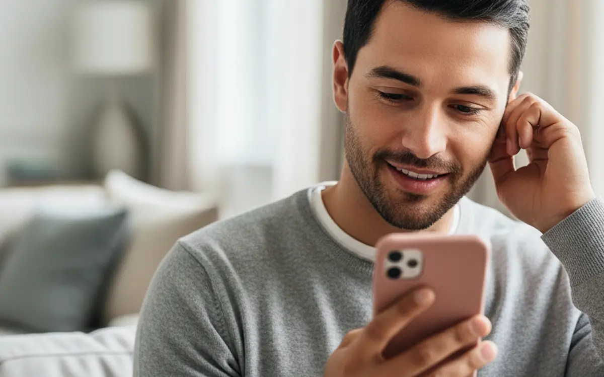 Imagem de homem utilizando o celular e tendo uma boa experiência com a Unico