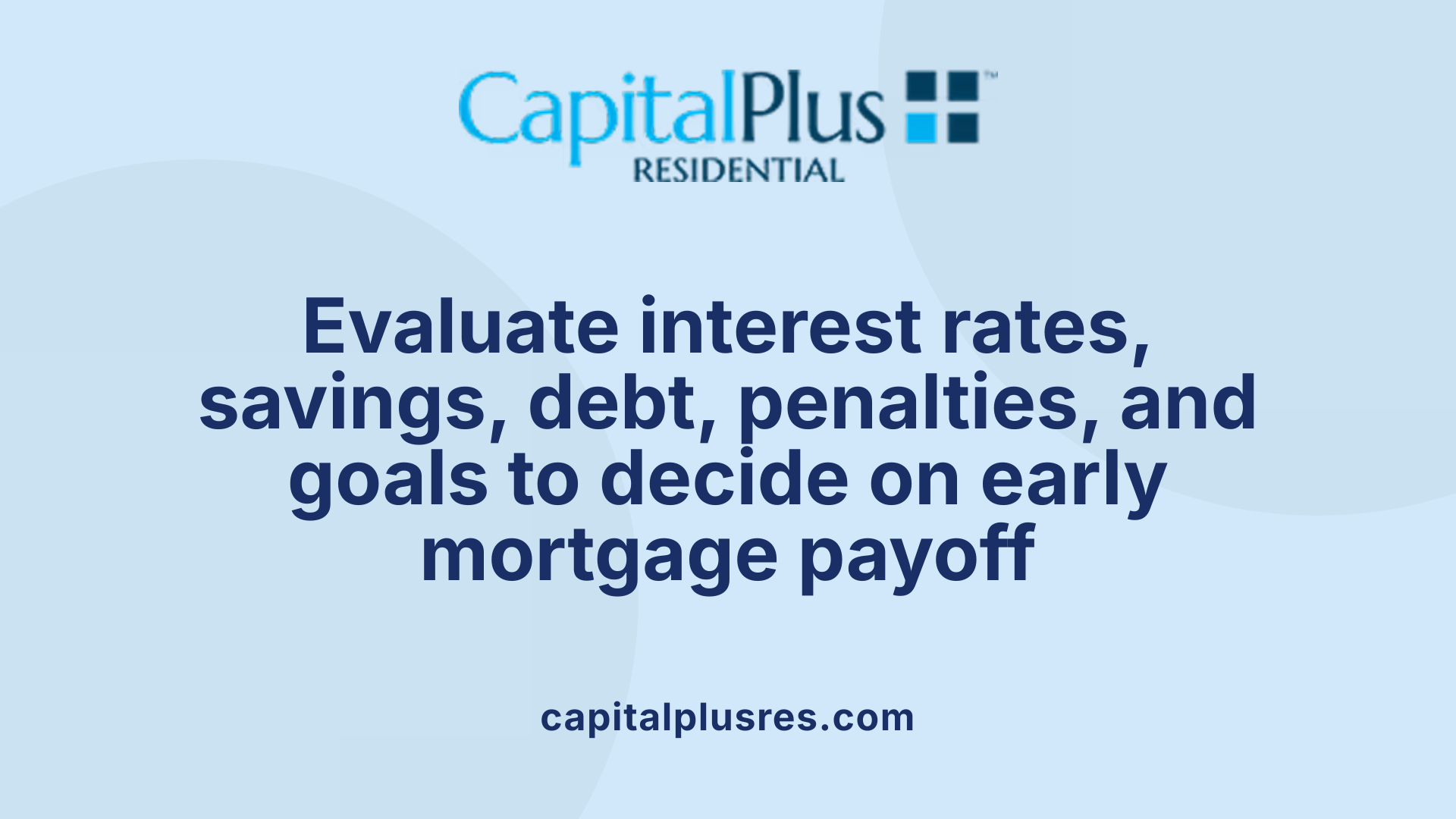 Evaluate interest rates, savings, debt, penalties, and goals to decide on early mortgage payoff