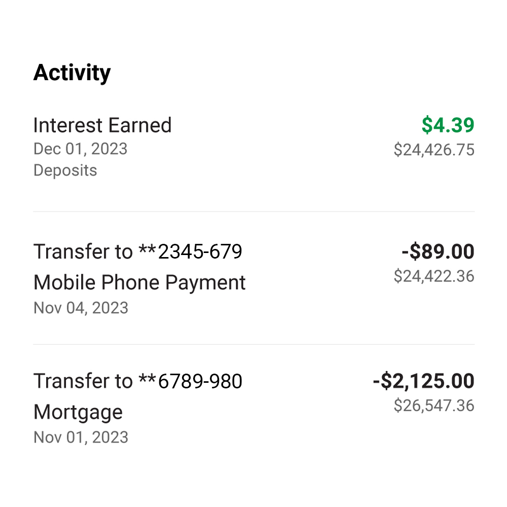 TTCU Interest Earned CD Account Activity
