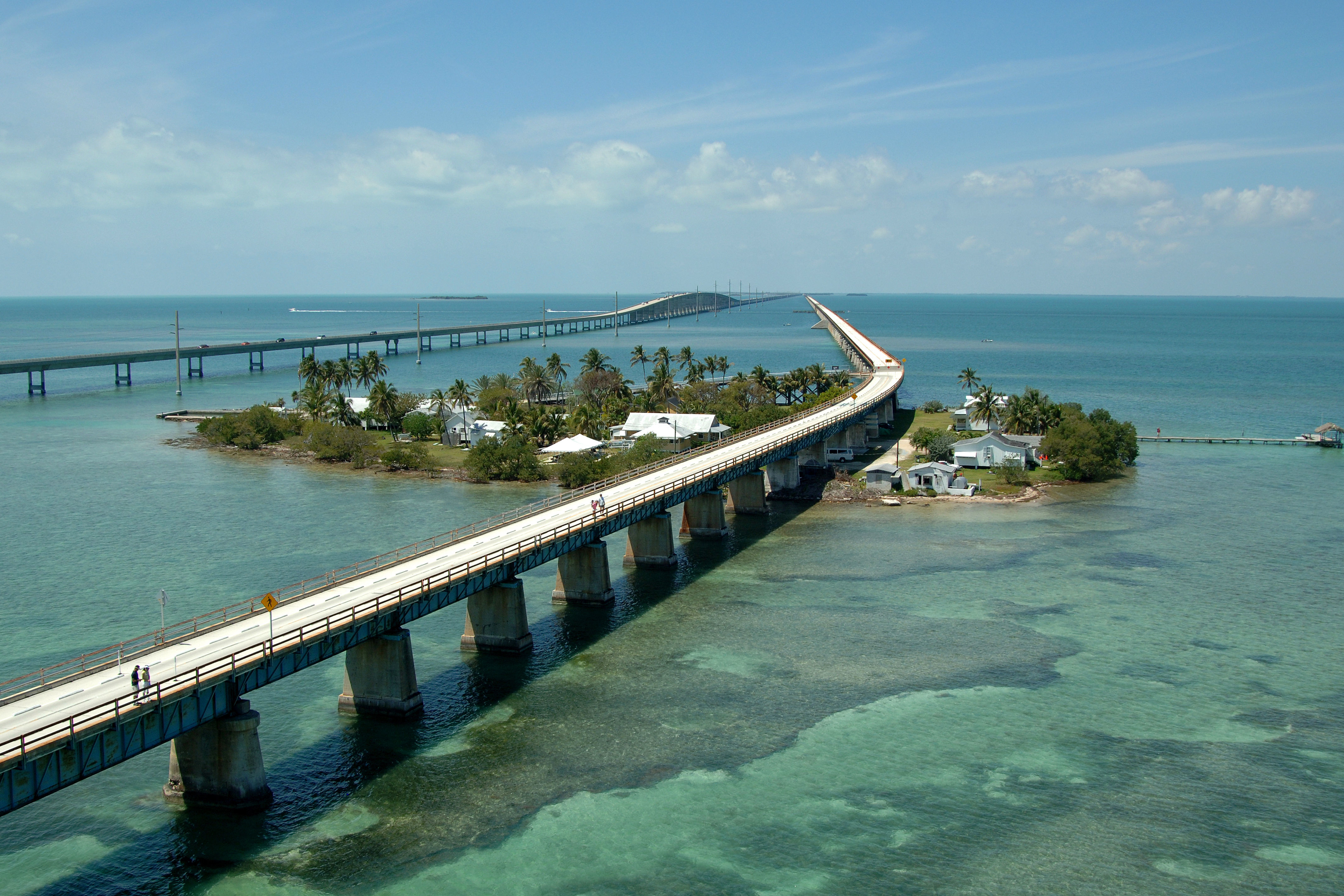 Drone shot of Pigeon Key and Seven-Mile Bridge