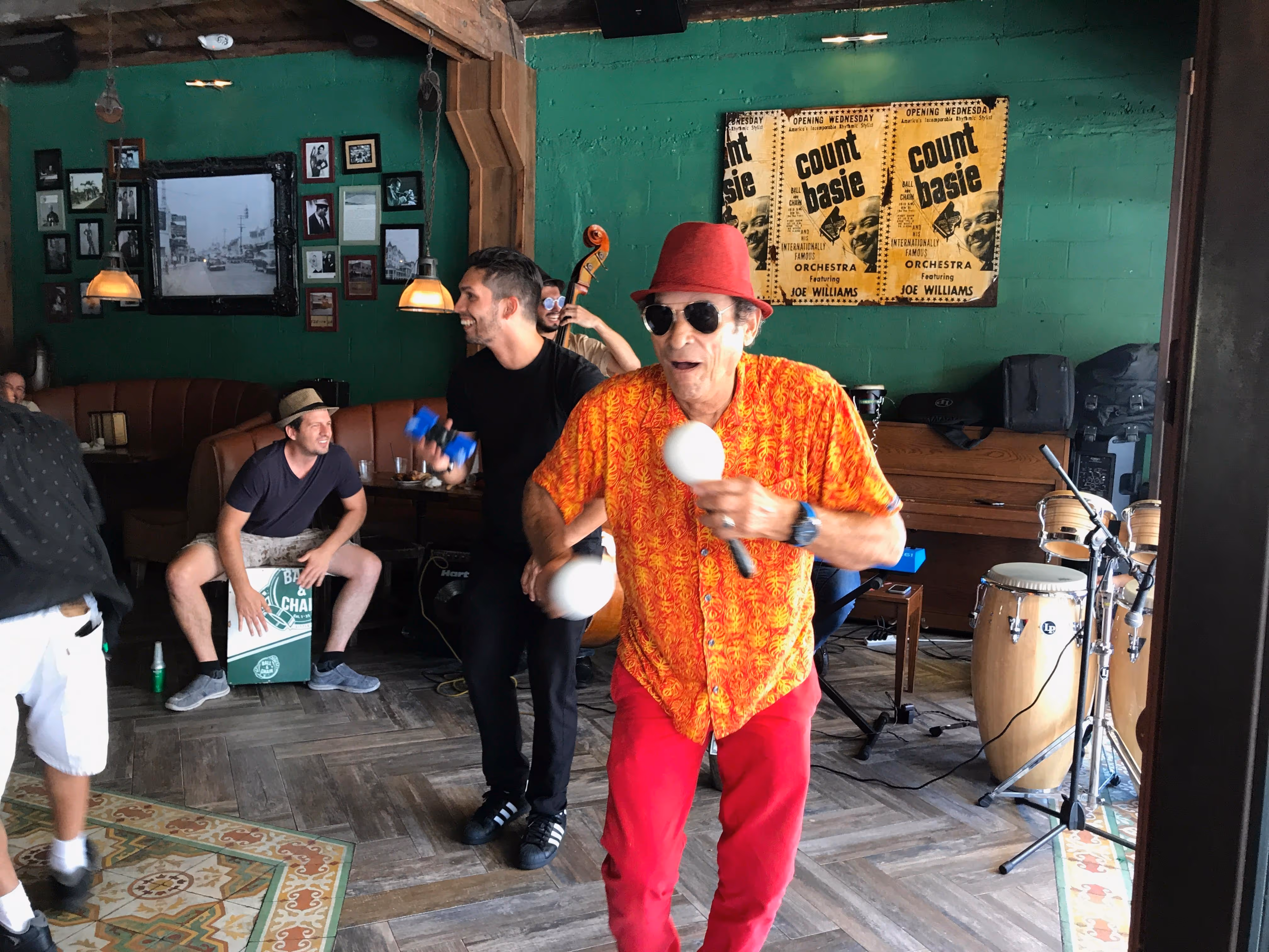 Colorfully dressed musicians at Ball & Chain nightclub