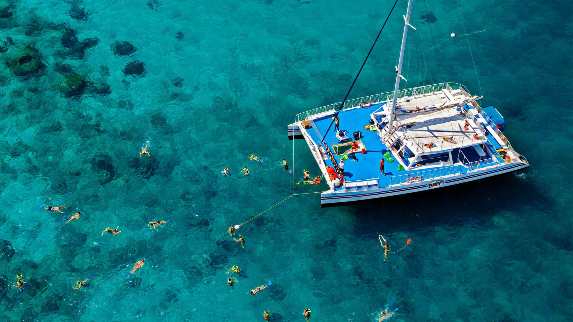 Drone shot of the snorkel boat