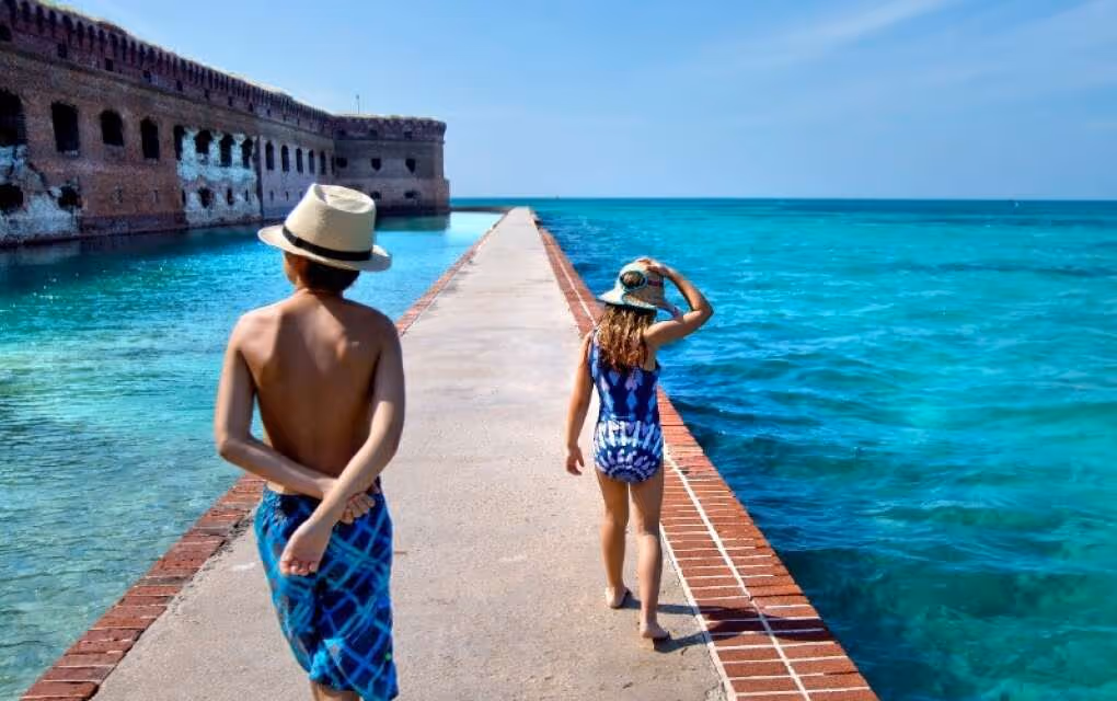 Friends walking around Fort Jefferson