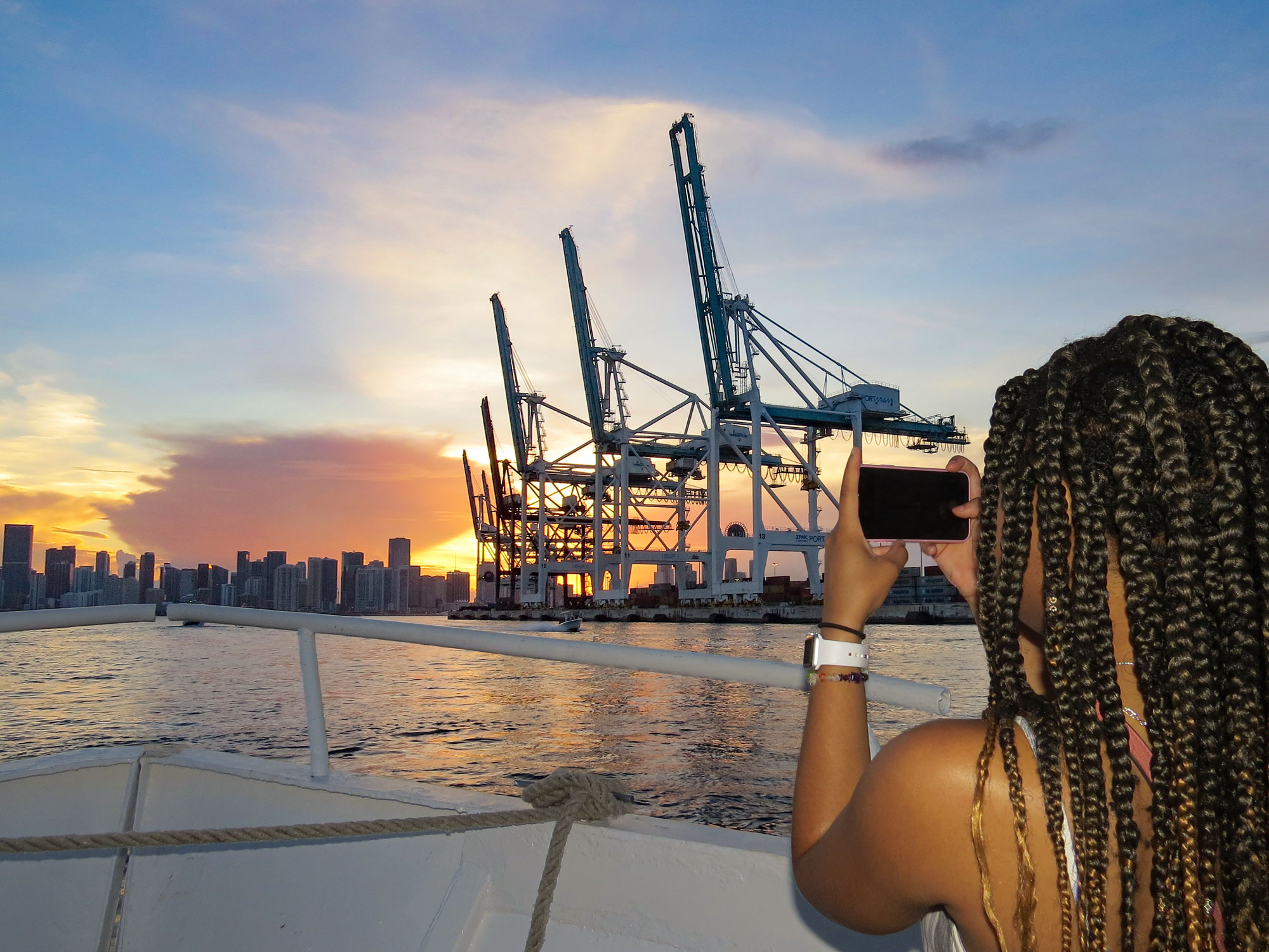 Sunset cruise past Port Miami