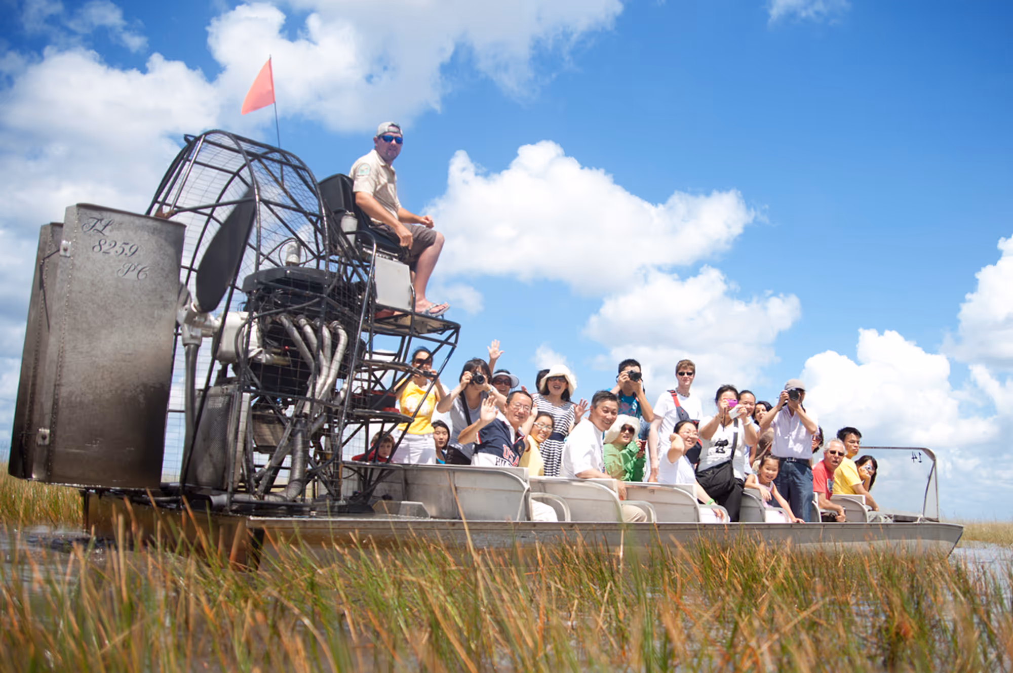 Showing off the giant airboat propeller
