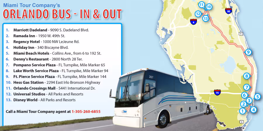 Pianifica il tuo viaggio: mappa del viaggio in autobus da Miami a Orlando