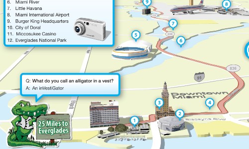 Carte touristique des Everglades : hydroglisseurs, alligators et monuments de Miami