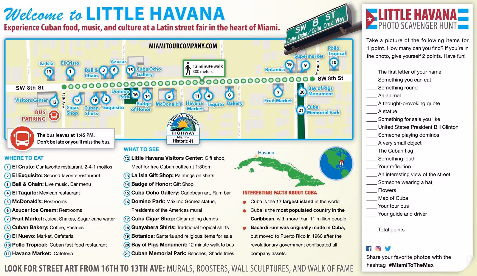 Little Havana walking tour map and photo spots