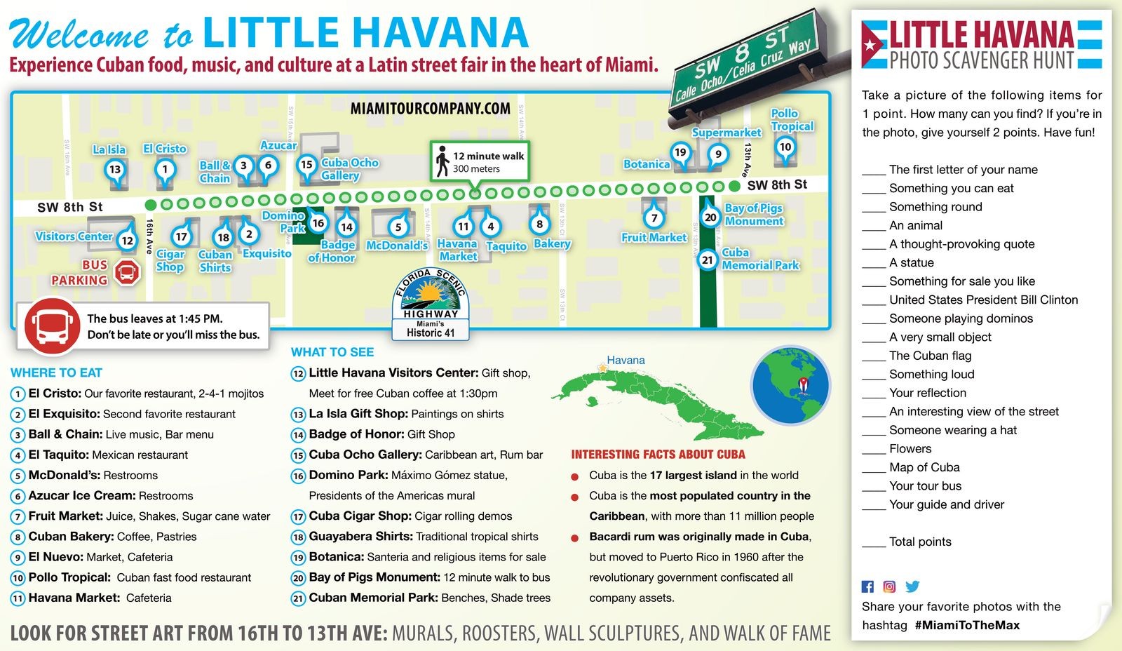 Little Havana walking tour map and photo spots