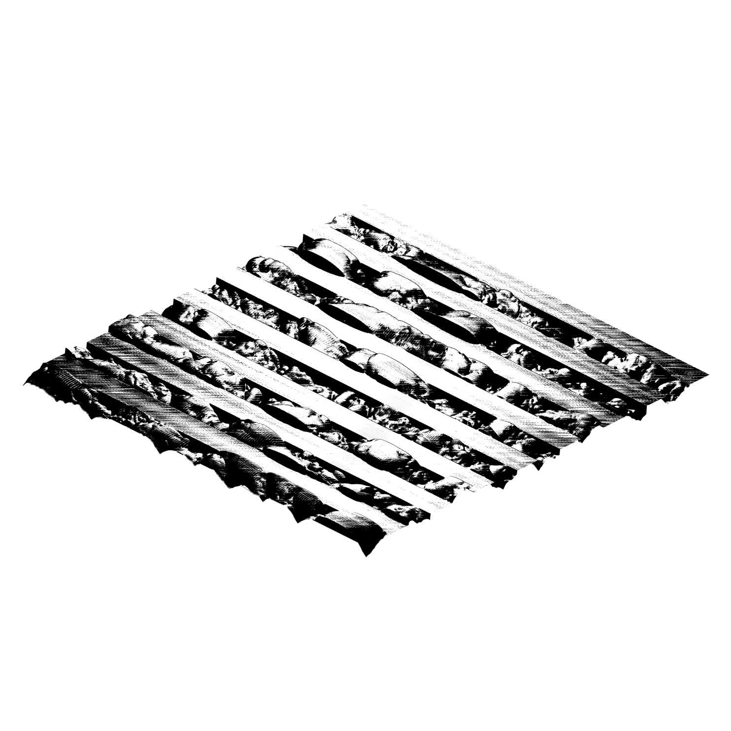A screenshot of an output that the image generator produced. It is a black and white, harsh and rugged landscape like visualisation.