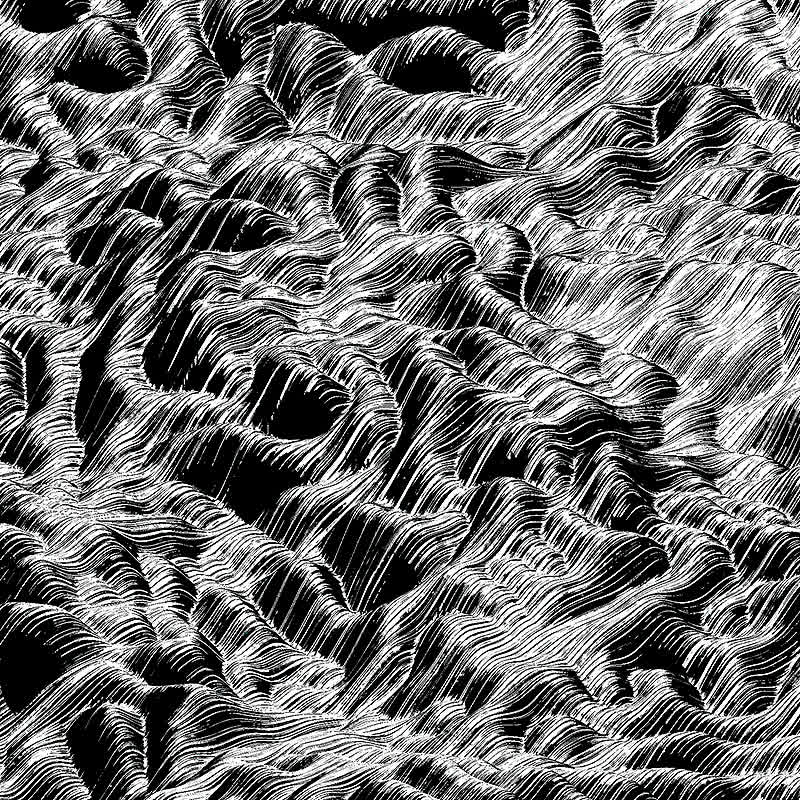 A screenshot of an output that the image generator produced. It is a black and white, harsh and rugged landscape like visualisation.