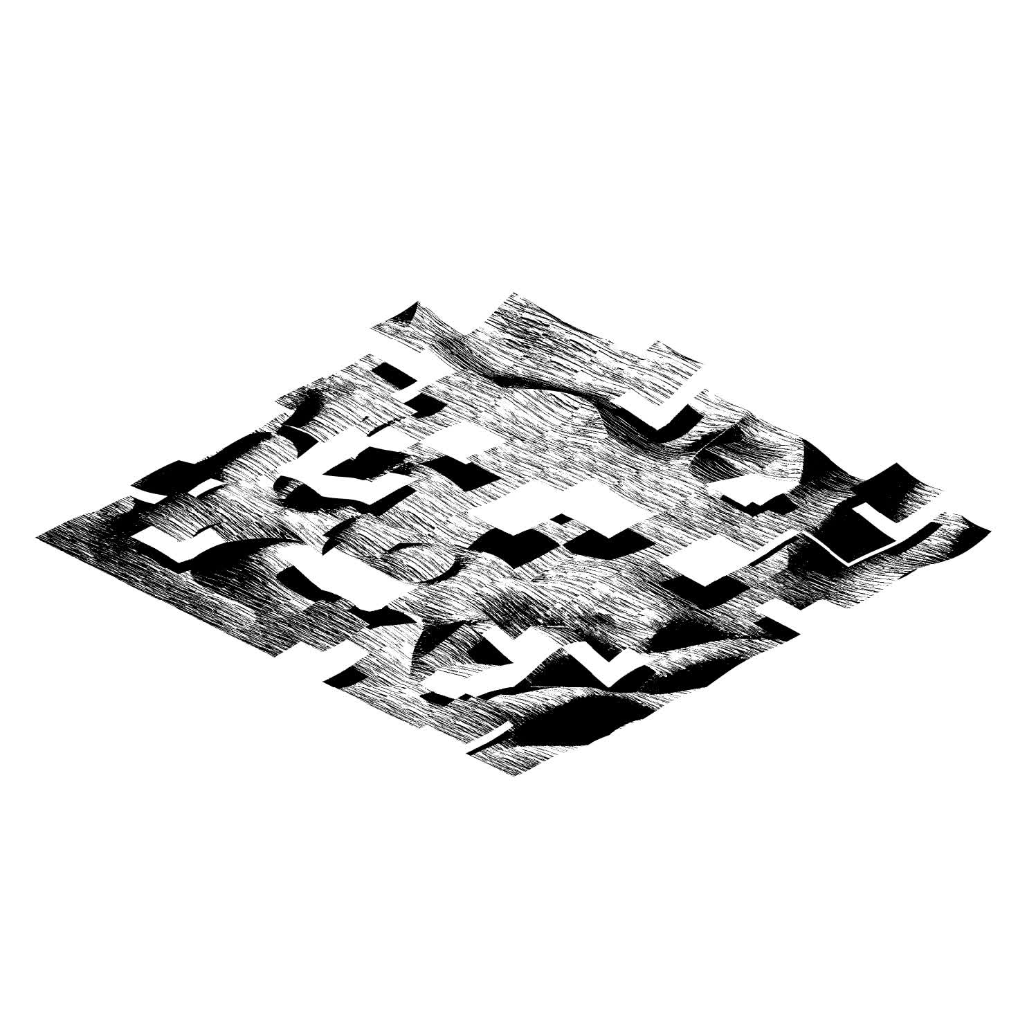 A screenshot of an output that the image generator produced. It is a black and white, harsh and rugged landscape like visualisation.