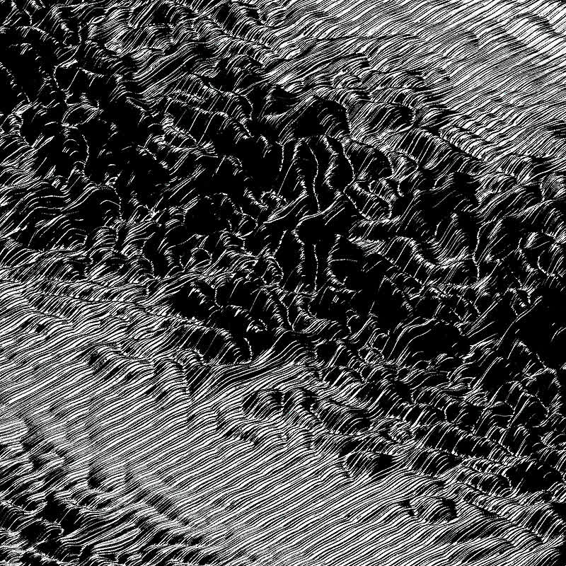 A screenshot of an output that the image generator produced. It is a black and white, harsh and rugged landscape like visualisation.