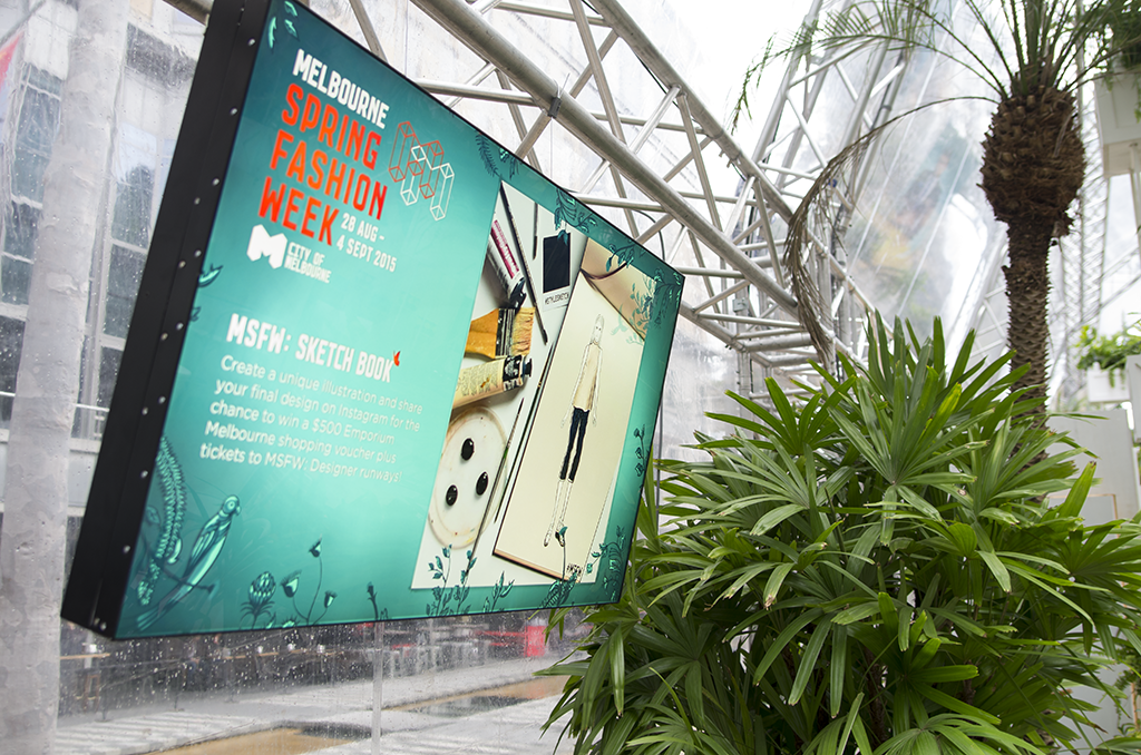 A photo of an external monitor at the activation showing users what they're creating.