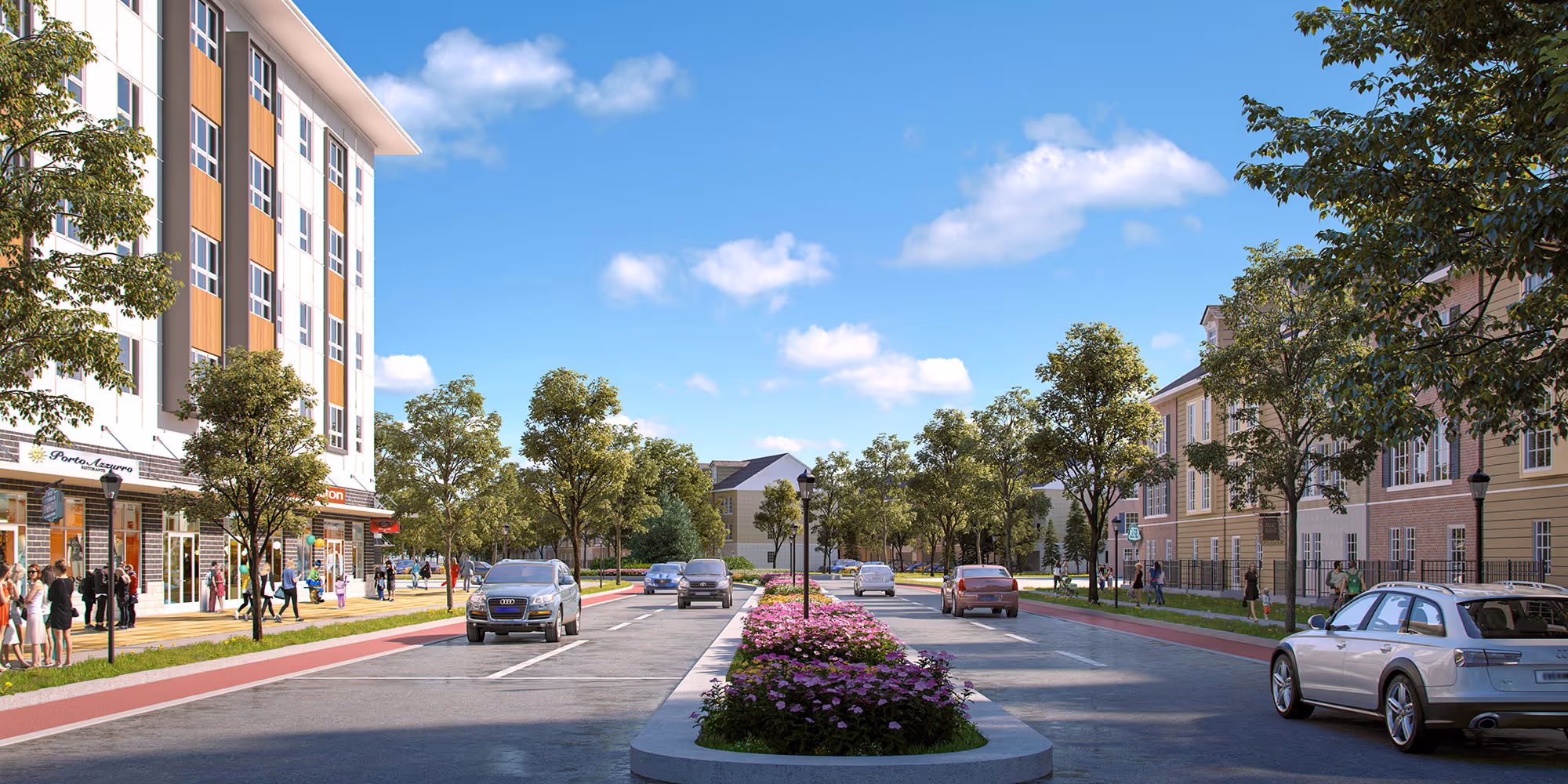 Rendering of modern mixed-use city environment 