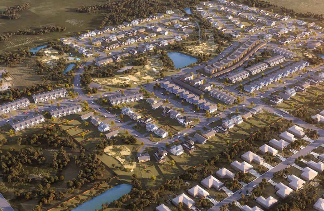Aerial Rendering of Upscale Community Development Designed by Nadi Group