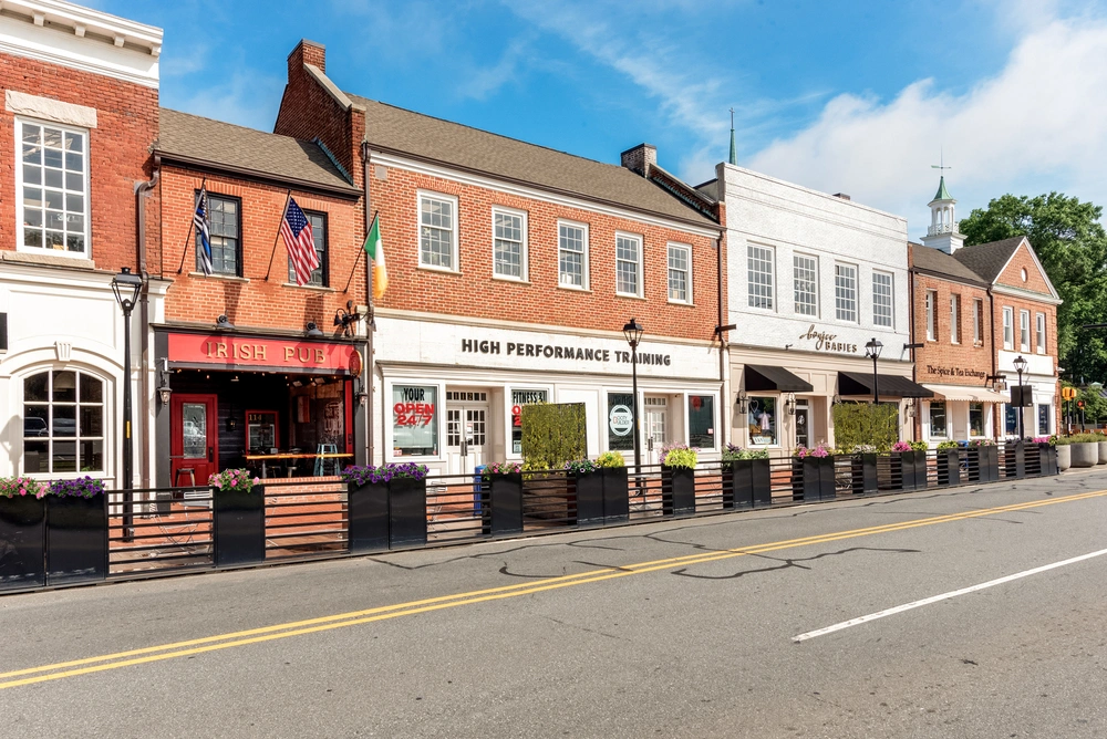 Full length view of this long StreetDeck parklet in Kannapolis, NC.