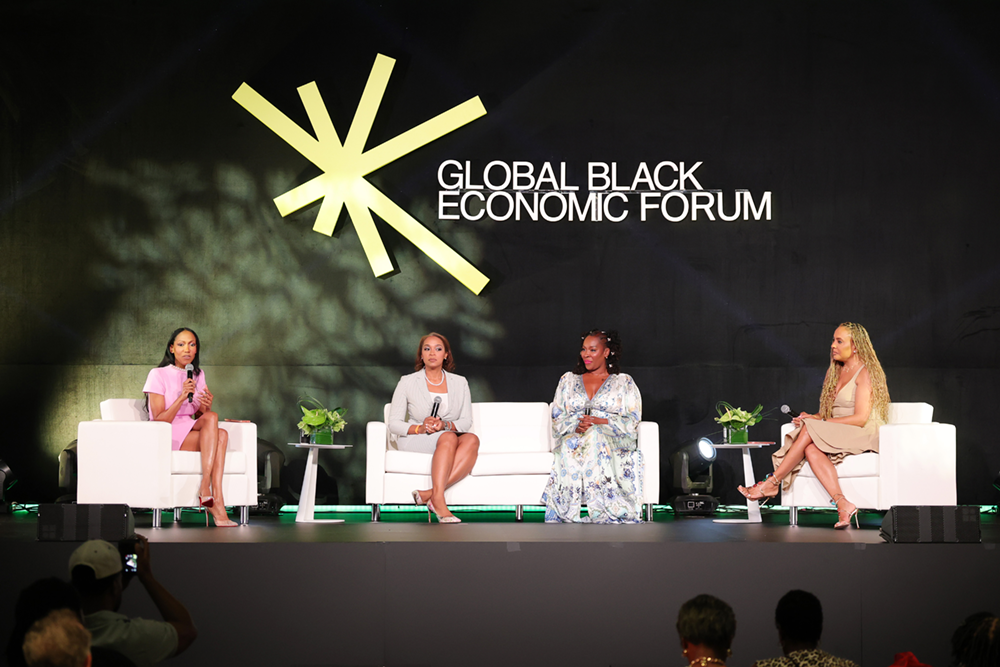 NEW ORLEANS, LOUISIANA - JULY 03: (L-R) Judith Joseph, Janifer Tropez, Topeka K. Sam and Davida Hunter-Cummins speak on the Global Black Economic Forum Stage during the 2026 ESSENCE Festival of Culture® presented by Coca-Cola® at Ernest N. Morial Convention Center on July 03, 2026 in New Orleans, Louisiana. (Photo by Arturo Holmes/Getty Images for ESSENCE)
