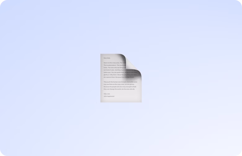 a piece of paper with a curled corner