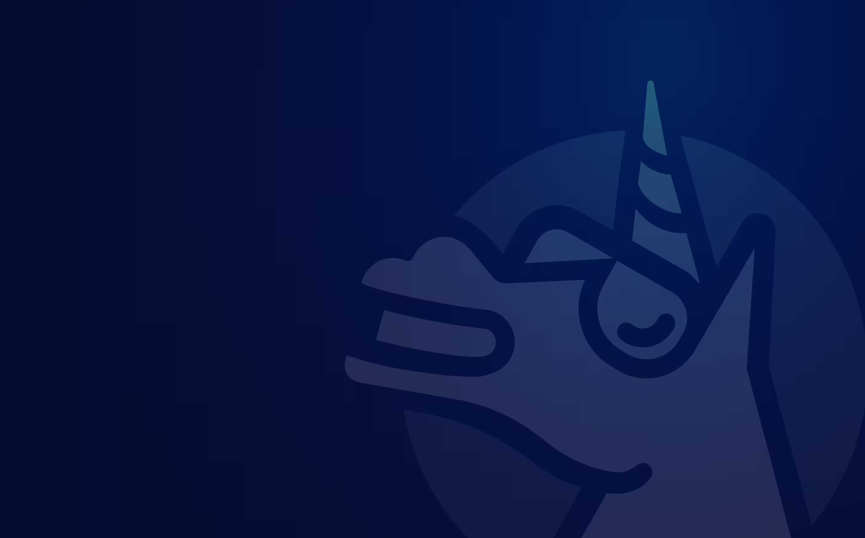 a blue background with a cartoon unicorn