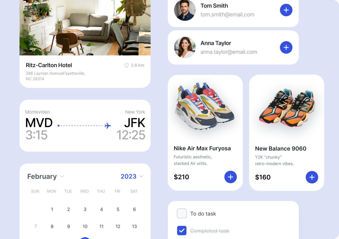 Design system showing typography and components
