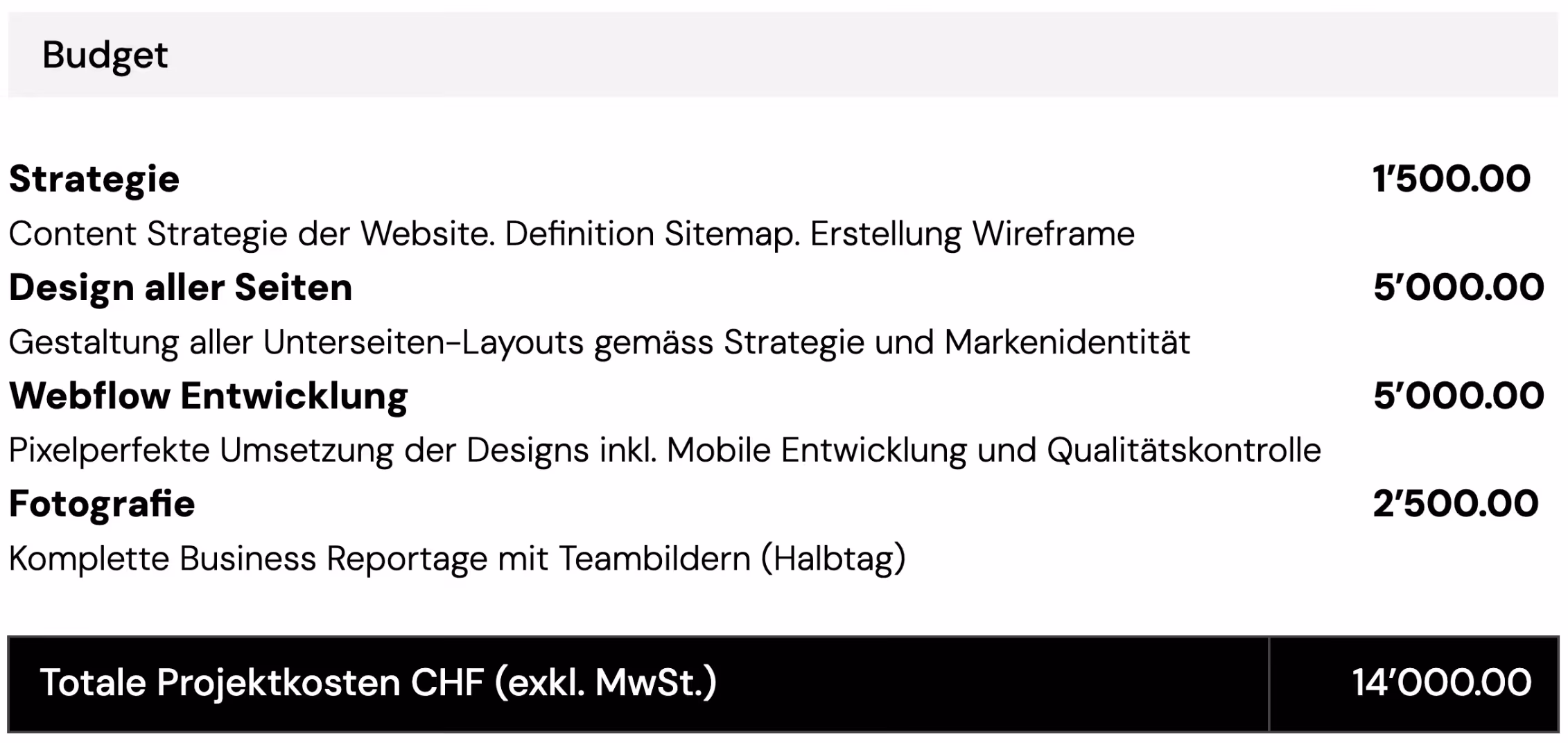 Webflow Projekt Kosten V1