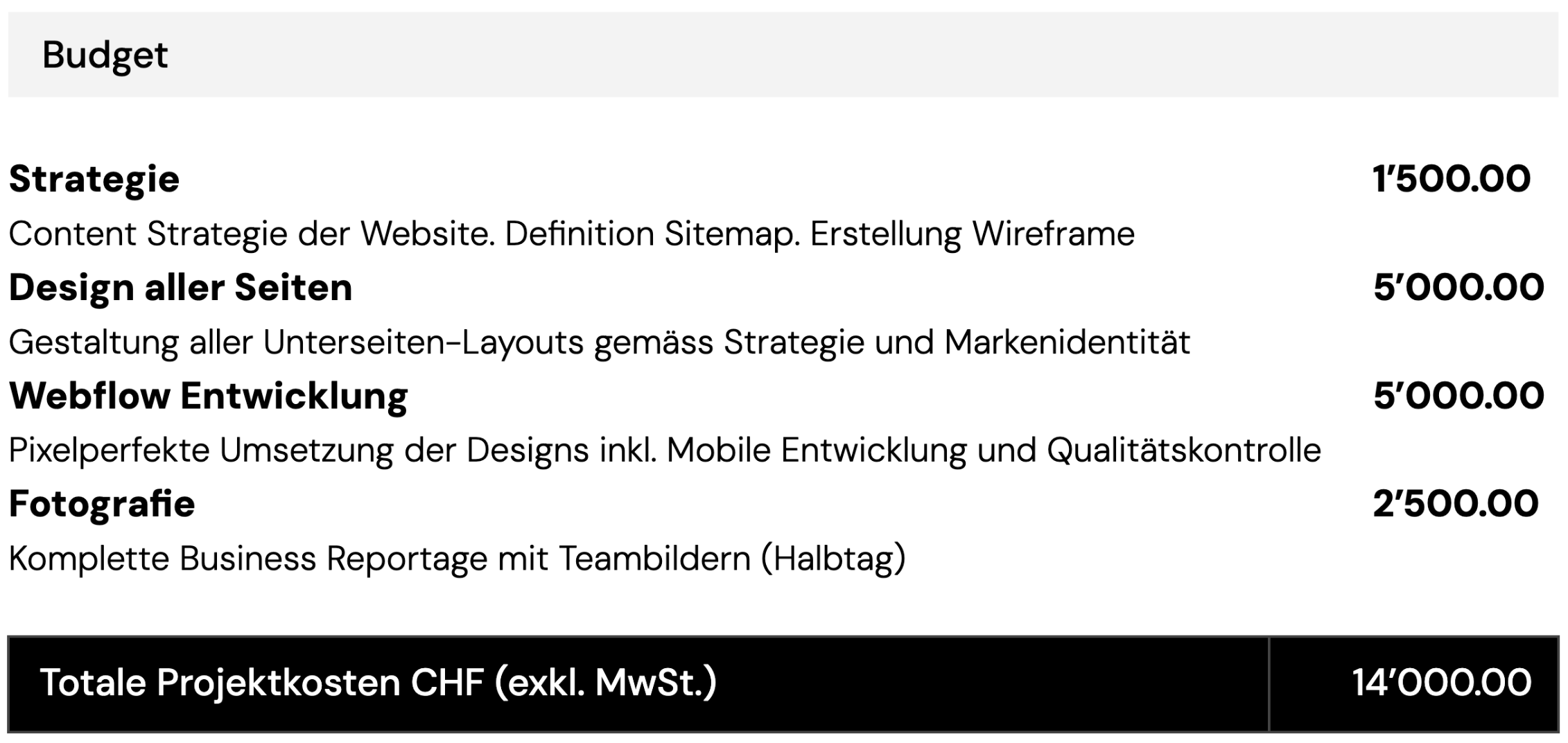 Webflow Projekt Kosten V1