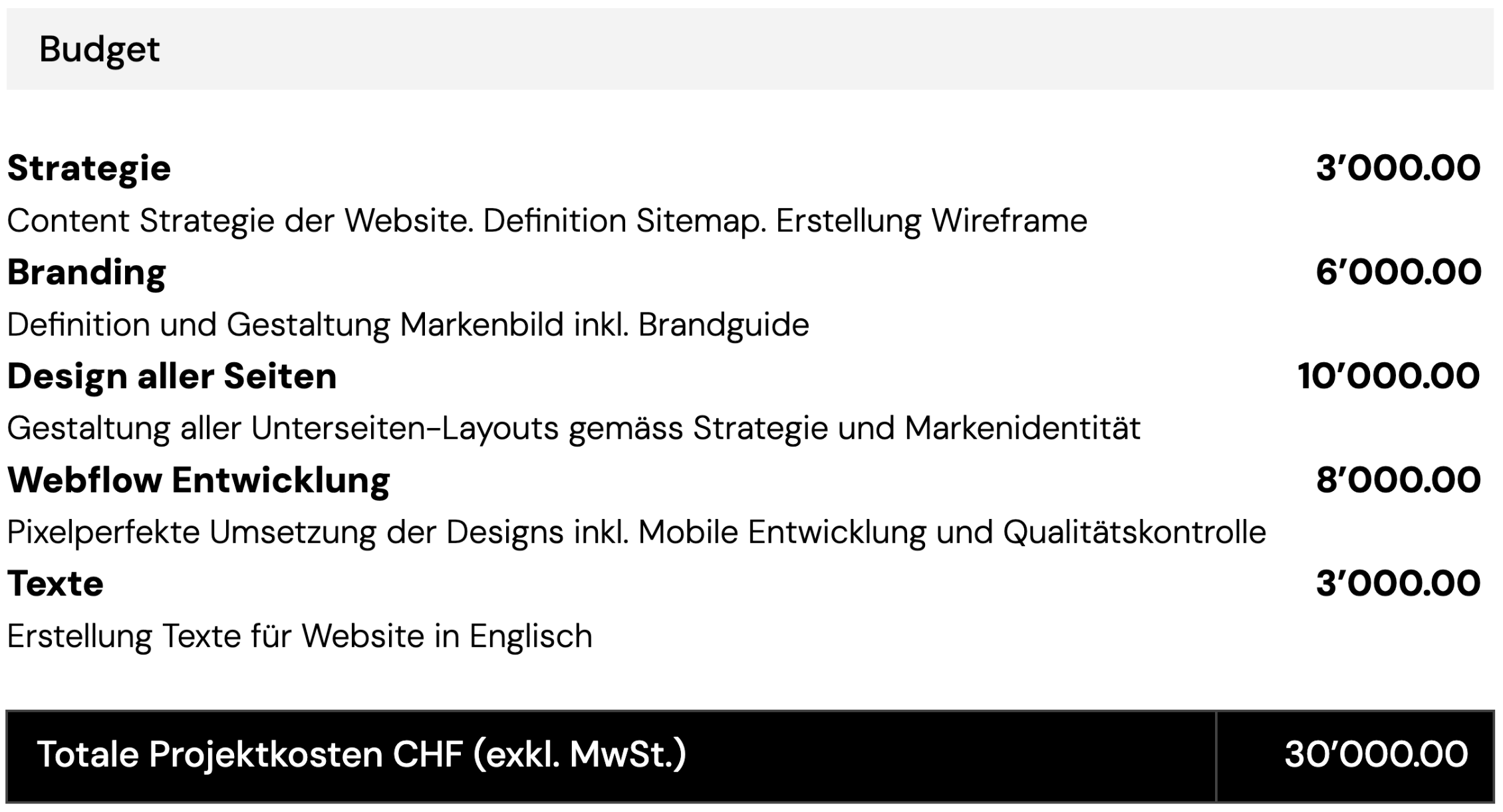 Webflow Projekt Kosten V3